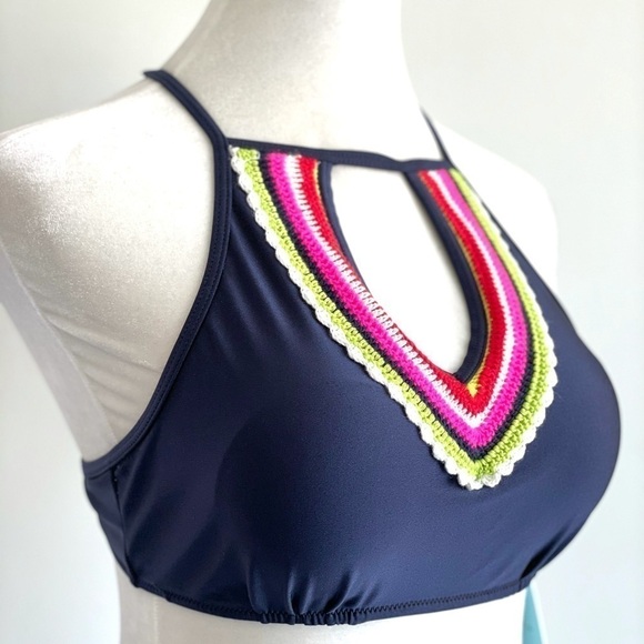 CUPSHE Navy Keyhole Crochet Trim Halter Bi… - Picture 2 of 12